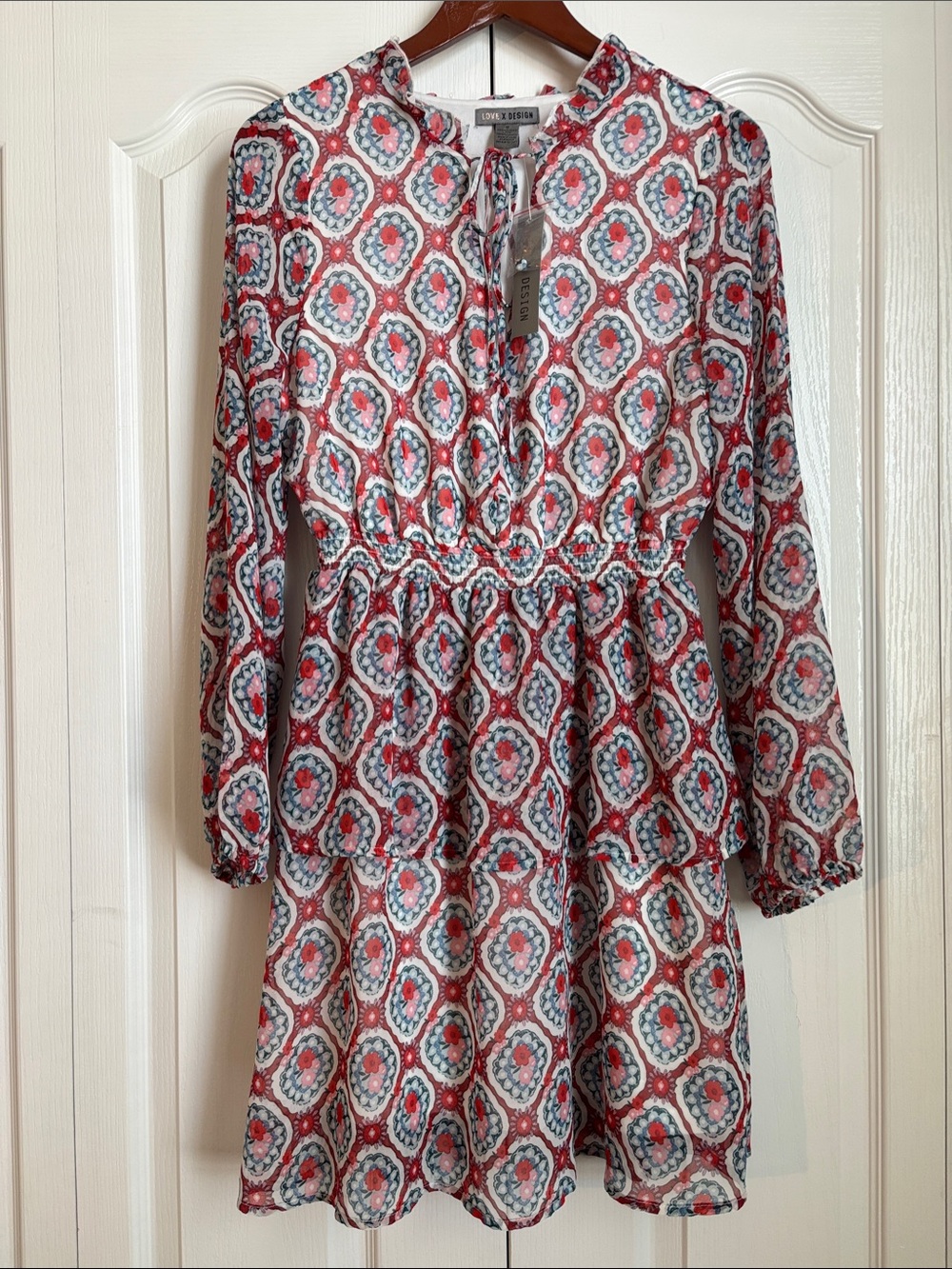 NWT Love X Design Red and Blue Printed Peplum Waist Casual Dress